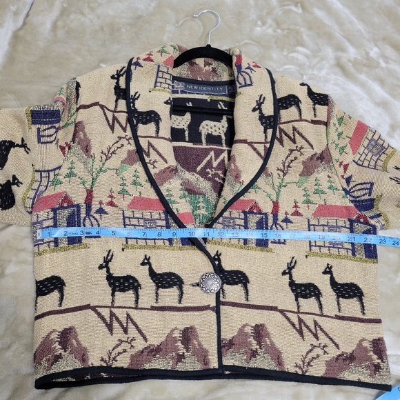 New Identity Tapestry Deer Boho Cropped Blazer - Picture 6 of 8